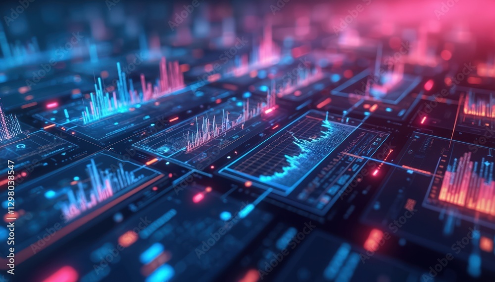 Leinwandbilder abstract futuristic background financial data analysis interface. glowing line charts, bar graphs re