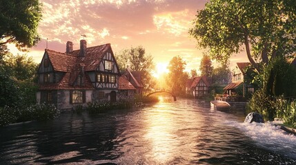 Fototapeta premium Sunset Canal Village