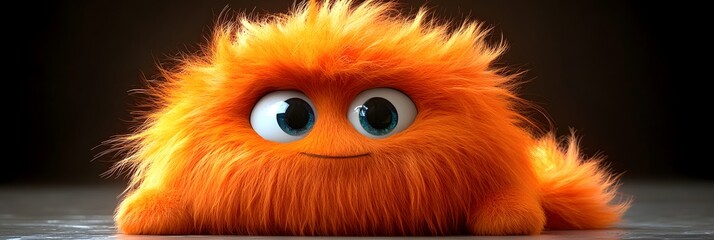 Obraz premium Fuzzy Orange Cutie: Adorable 3D Monster Cartoon Character