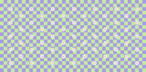 Retro pattern of small daisies on trippy background. Funky summer seamless design	