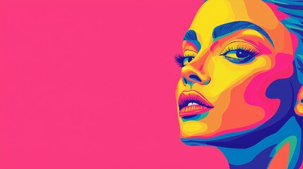 Vibrant Pop Art Portrait of a Beautiful Woman with Bold Colors and Unique Style