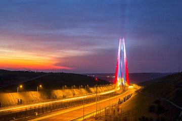 Yavuz Sultan Selim Bridge Third Bridge Istanbul Stunning Illuminated Bridge at Twilight. A...