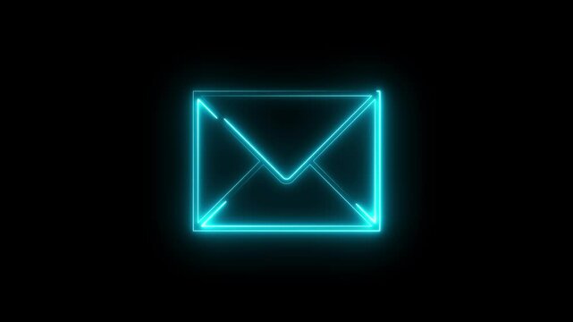 Neon glowing Message box icon. SMS icon . Chatting message icon. Neon line message icon animation on black background. Neon mail letter box icon animation