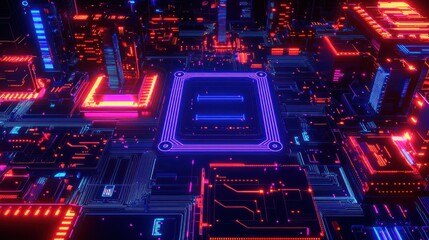 Fototapeta premium Neon Circuitry: A Cyberpunk Digital Landscape