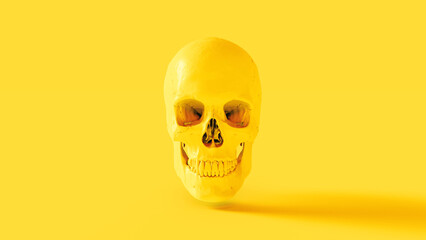 Yellow Male Human Skull Vibrant Yellow Skull background Eerie Bone Glowing Striking Haunting 3D Illustration