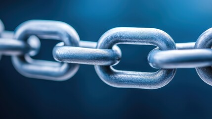 Close-up view of a strong metal chain emphasizing its link design and robustness against a neutral background