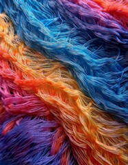 Fototapeta premium Microscopic fabric fibers weave intricate patterns with colorful threads. Detailed & textured. Ideal for textile, science, and detailed backgrounds.