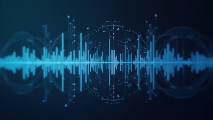 Ai Voice Detector. Sound waves are moving in dark blue background