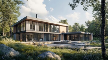 Obraz premium Futuristic passive house with AI-controlled ventilation and energy optimization for ultimate family comfort