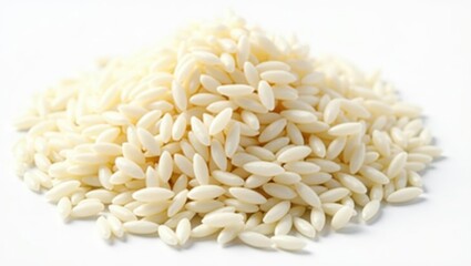 Basmati. Pile of uncooked white rice grains close up