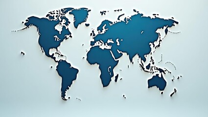 Cybersecurity Certification. Blue world map with continents raised effect, global geography concept, educational and business presentations, clean white background, modern digital style, network conn