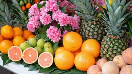 Vibrant Fruit and Flower Still Life: A Summer Abundance