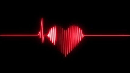 Heart beat. Electrocardiogram. One pulse line. ECG heartbeat monitor, cardiogram heart pulse line wave. abstract background heartbeat line 4k neon light heartbeat display screen medical research show 