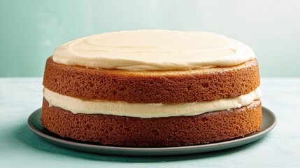 Delicious layered cake with smooth frosting on minimalist plate