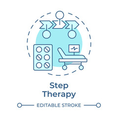 Step therapy soft blue concept icon. Control of costs and treatment. Component of utilization management. Round shape line illustration. Abstract idea. Graphic design. Easy to use in article