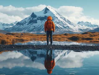 Person enjoying mountain view. AI.