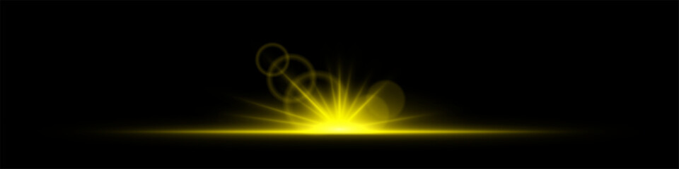 Glowing yellow light burst on a dark background. Bright neon explosion with radiant beams, circular bokeh, and energy flare. Abstract illumination with vibrant glow and futuristic effect.