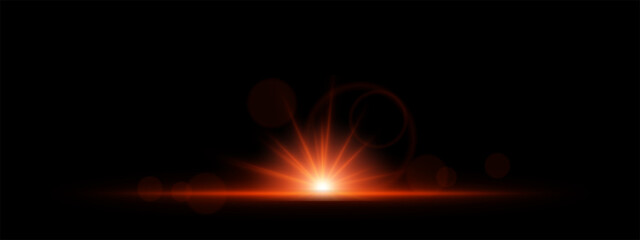 Glowing red light burst on a dark background. Bright energy explosion with radiant beams, circular bokeh, and neon flare. Abstract illumination with futuristic glow and dynamic effect.