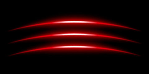 Abstract glowing red light streaks dark background. Three curved energy lines with a bright neon effect create a futuristic and dynamic composition. Illumination with smooth gradients motion blur