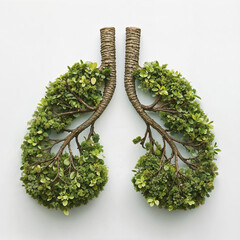 Green plants shaped like lungs on a white background for a health and environment concept