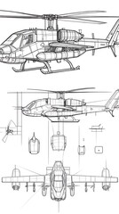 Obraz premium Helicopter blueprint aerial view for engineering