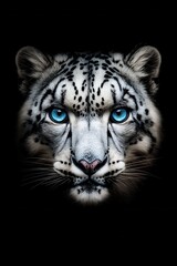 Stunning portrait of leopard with piercing blue eyes in dark background