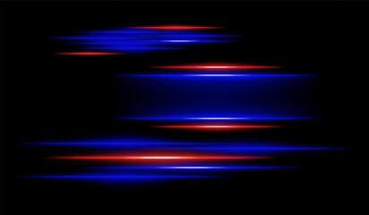 Abstract glowing orange and blue light streaks on a dark background. Multiple parallel neon beams with motion blur and radiant flare create a futuristic speed and energy effect