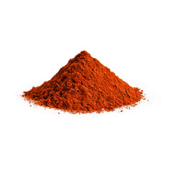A pile of red paprika chili powder on white, clipping, png spicy masala or spice