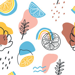 abstract shapes lemon vector seamless pattern