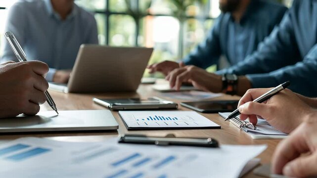 Team of Auditors Reviewing Financial Statements in Conference Room