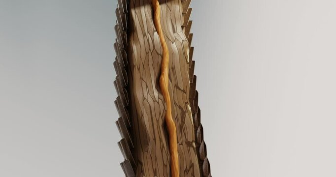 3D animation of the structure of the hair shaft. The keratin cuticle, cortex, and medulla are shown in layers