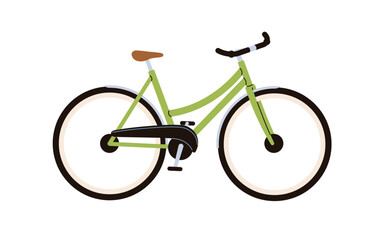 Fototapeta premium City bicycle, side view. Urban commuter bike with handlebar, wheels, tires, seat in profile. Eco-friendly vehicle, travel transport for commuting. Flat vector illustration isolated on white background