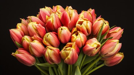 Fototapeta premium Vibrant pink and yellow tulips arranged in a stunning bouquet