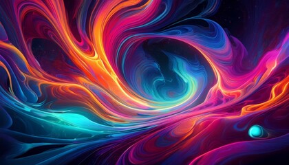 Obraz premium Surreal neon colors swirling in cosmic fluid effect. Vibrant & otherworldly. Ideal for psychedelic designs & eye-catching abstract backgrounds.