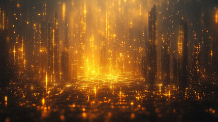 Digital rendering of a futuristic city glowing at night with tall smart buildings and abstract modern architecture symbolizing innovation technology and urban progress

