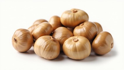 Shiitake. Golden brown onions pile isolated, fresh vegetables healthy