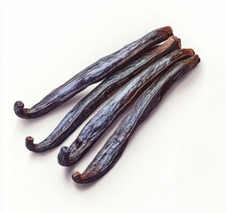 Fresh and Dry Vanilla Beans on White Background Perfect for Culinary Uses, Baking, and Flavoring Desserts and Pastries in Professional Kitchens