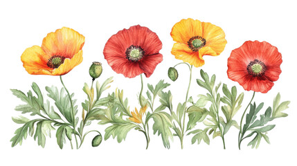 Fototapeta premium red and yellow tulips isolated on white background 