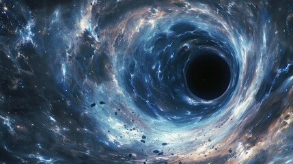 Abstract black hole with a nebula in the background Abstract space with a black hole and swirling light