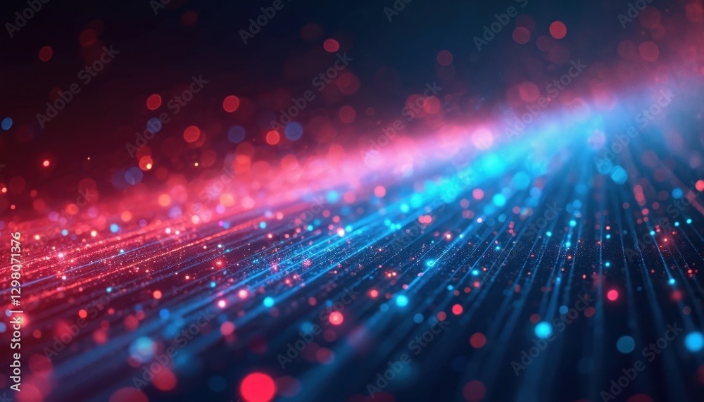 Poster Abstract tech background with glowing light data fiber optic cables transferring data information. Dynamic, fluid futuristic glow gradient graphic, isolated modern shape art element.