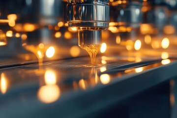 Industrial metal printing process illuminated warm lights