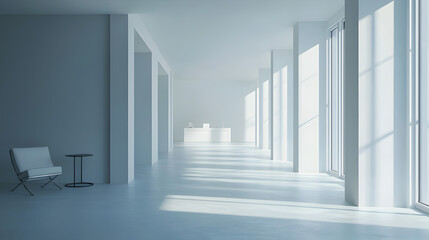 Creating a serene workspace minimalist office photostock bright environment wide angle modern design