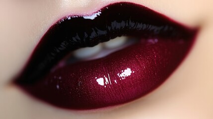 Obraz premium a vibrant close-up of lips with an ombre lipstick effect, transitioning from deep red to pink, with a glossy finish. 