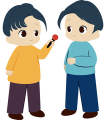 Interview Illustration of a reporter with microphone & interviewee