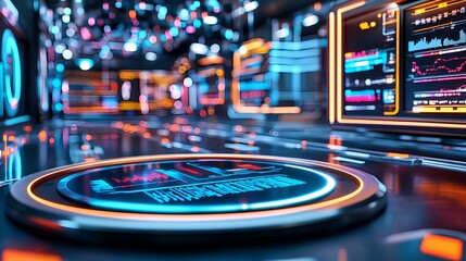 Futuristic Tech Interface, Neon HUD - Cyberpunk aesthetics