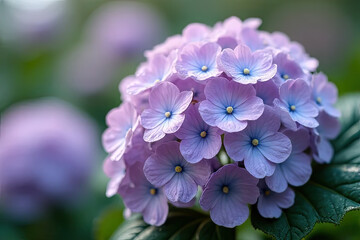 Fototapeta premium Vibrant Purple Hydrangea in Soft Focus – A Serene and Elegant Floral Bloom Showcasing Nature’s Tranquil Beauty