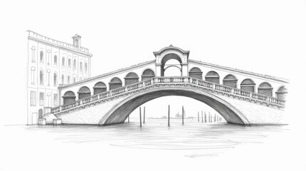 Fine Line Sketch of the Rialto Bridge, Venice