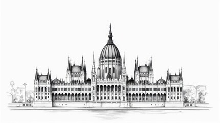 Fototapeta premium Fine Line Sketch of St. Stephen's Basilica, Budapest