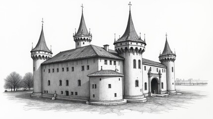 Fototapeta premium Detailed Etching of Fisherman's Bastion, Budapest