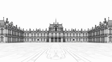 Black and White Line Art of the Palace of Versailles